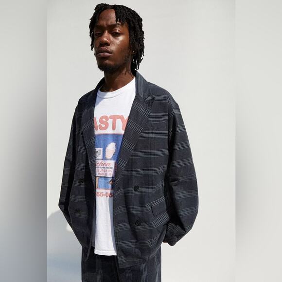 Loom Urban Outfitters Check Double Breasted Blazer Size Small Academia Grunge - Picture 1 of 11